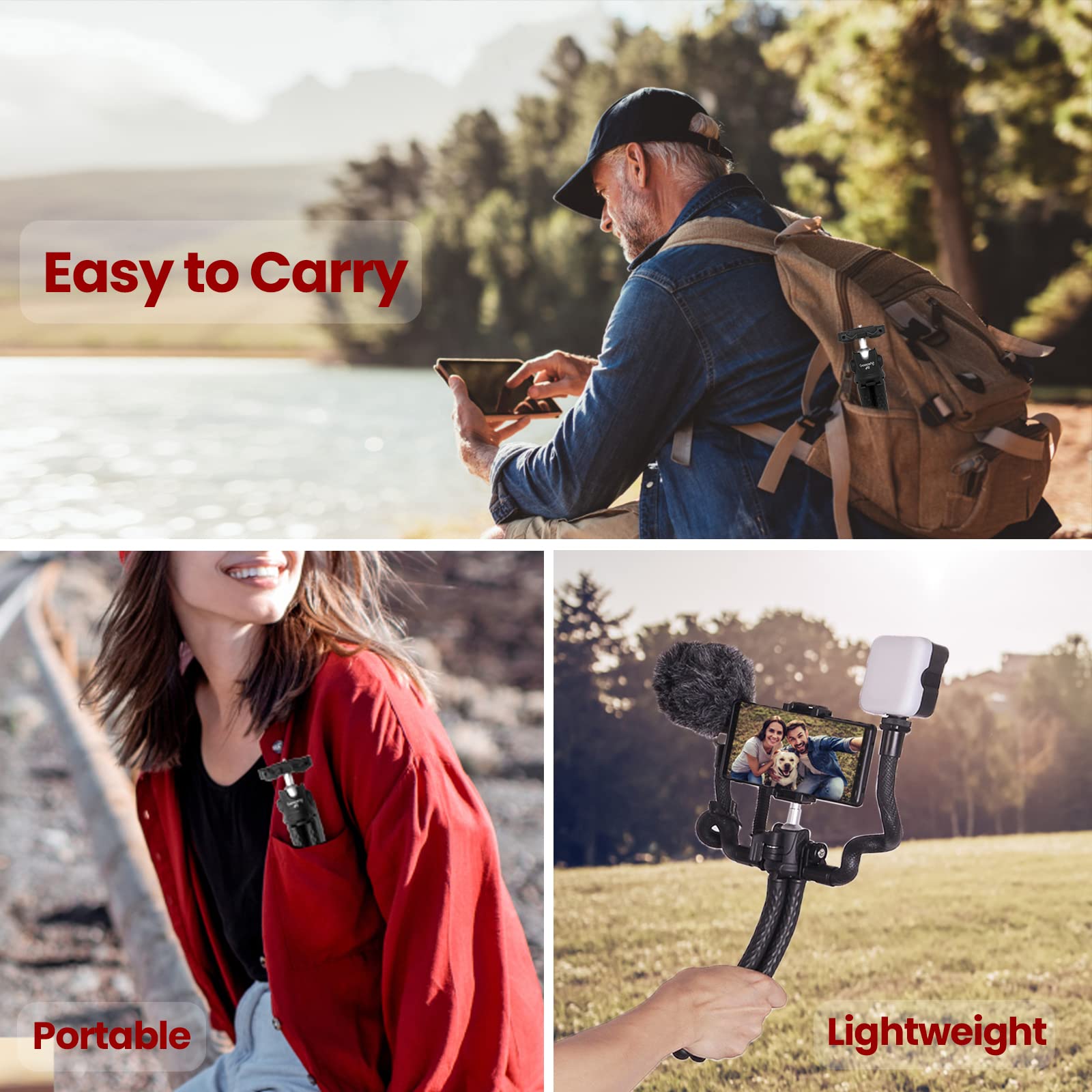 Phone Tripod, Goocong Flexible Tripod For Cell Phone With Cell Phone Mount Portable Camera Tripods For Iphone, Samsung Smartphon